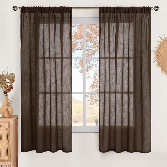 BGment Brown Linen Curtains 63 Inches Long by BGment