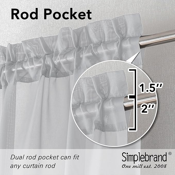Simplebrand Light Grey Sheer Curtains 90 Inches Long 2 Panels, Light Filtering - Image 5