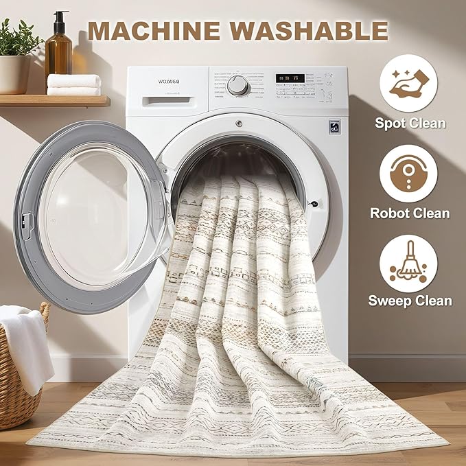 Nakagishi 10x12 Area Rug Living Room: Washable Boho Large Neutral Modern Soft - Image 2
