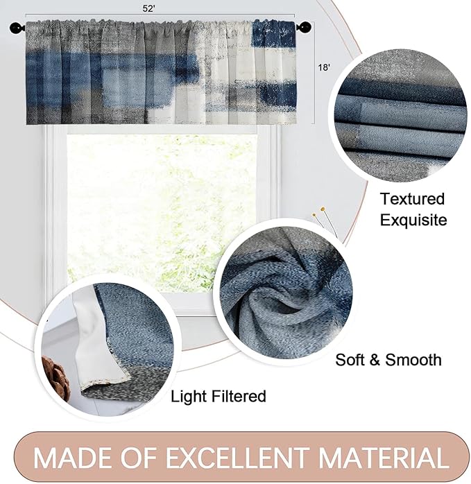 Emvency 4 Pack Valances Window Treatments, 52x18 Inch Rod Pocket Valances - Image 2
