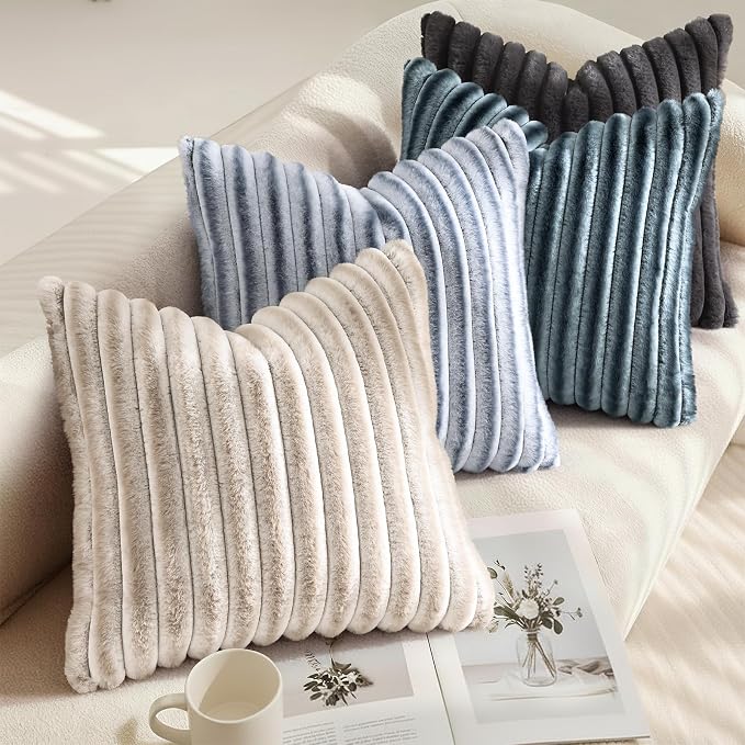 decorUhome Cozy Faux Fur Throw Pillow Covers 16x16 Set of 2 Decorative Soft - Image 4