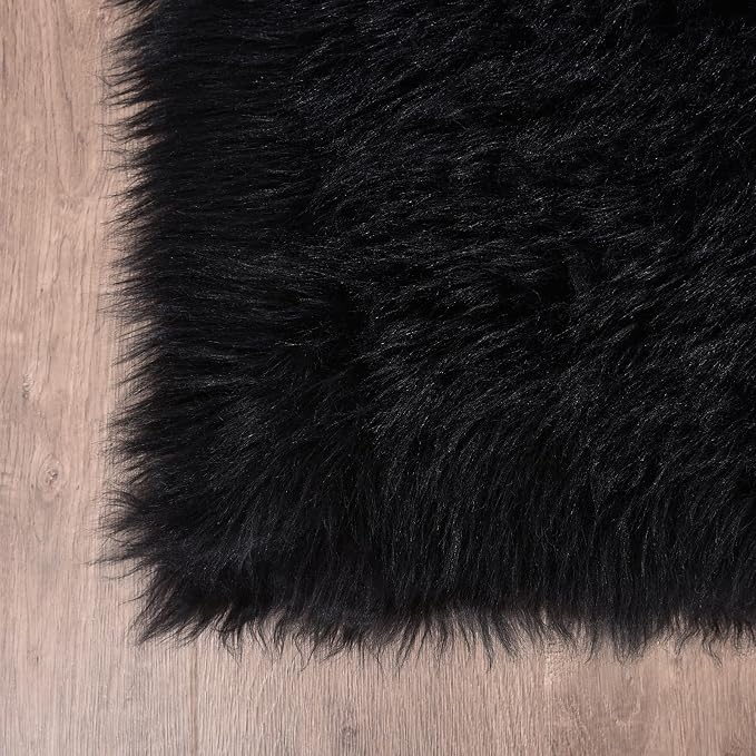 Goolela Black Area Rug 6x9 Fluffy Fuzzy Furry Shag Faux Sheepskin Fur Rug - Image 6