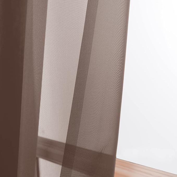 OWENIE Chocolate Sheer Curtains 96 Inch Length, Elegant Sheer Curtains - Image 2