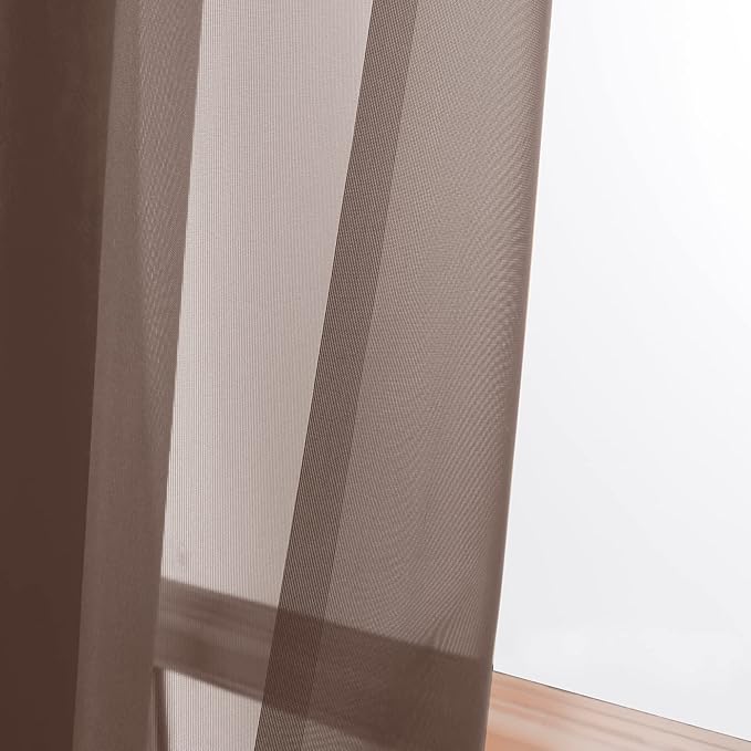 Sheer Chocolate Curtains, Sheer Curtains 90 Inches Long 2 Panels Set, Rod - Image 2