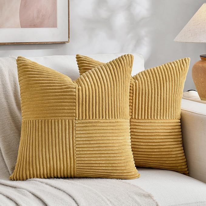 Fancy Homi 2 Packs Mustard Yellow Euro Decorative Throw Pillow Covers 28x28 Inch by Fancy+Homi