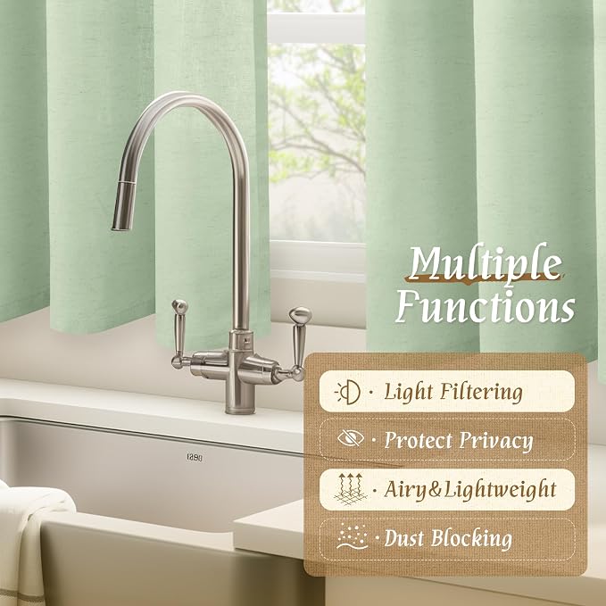 LAMIT Small Window Linen Curtains, 45 Inch Length Light Filtering Faux Linen - Image 9