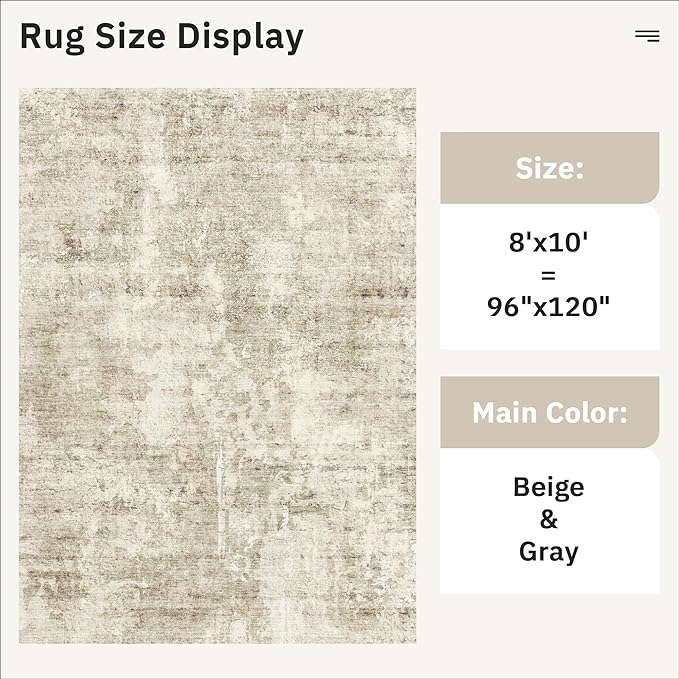 Abstract Rug 8x10 Large Living Room Rugs Neutral Modern Washable Area Rugs - Image 3