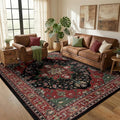 Area Rugs 5'x7' Washable Non-Slip, Floral Vintage Distress Print Pattern by RELEANY