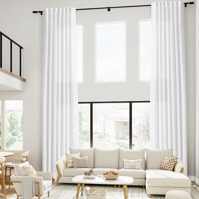 Nanspring White Linen Curtains for Living Room Extra Long Back Tab Curtains 2 - Image 7