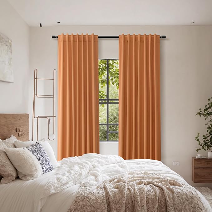 Guken Orange 100% Blackout Linen Curtains 96 Inch Length 2 Panels Set - Image 9