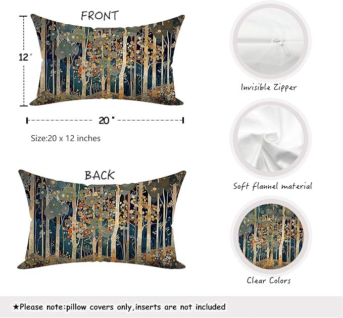 Rustic William Morris Inspired Forest Decor Pillow Covers 12x20 Set of 4 - Image 2