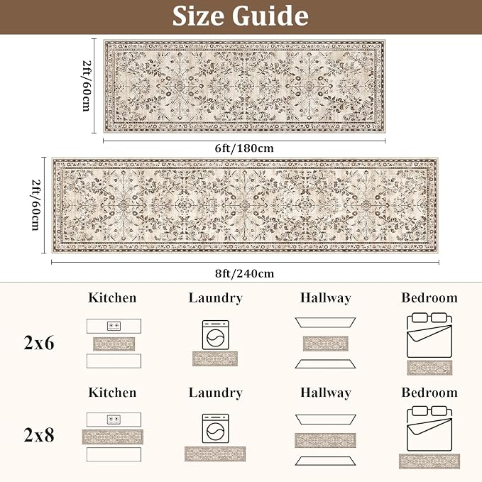 Yamaziot Washable Runner Rug 2x8 – Non Slip Boho Floral Hallway Runner Rug - Image 2