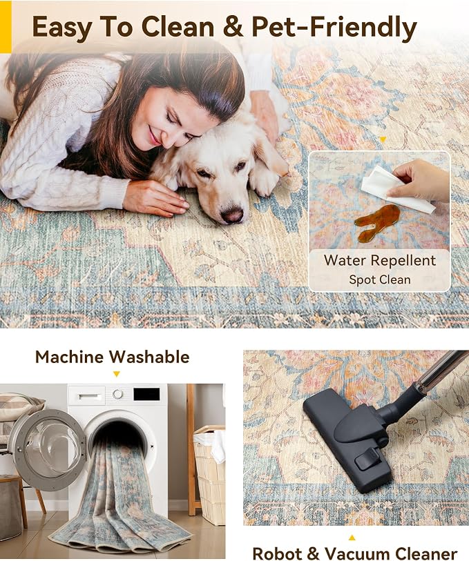 RELEANY Washable Area Rug, Square 7'x7', Water Repellent, Pet Friendly - Image 4