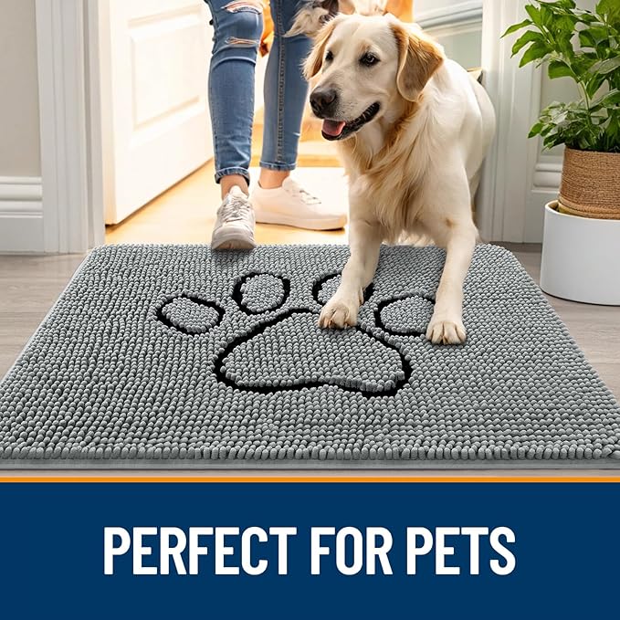 OLANLY Dog Door Mat for Muddy Paws 47x24, Paw Print Design, Absorbs Moisture - Image 6
