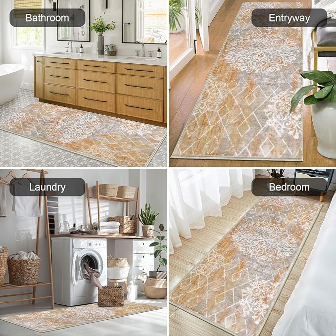 HEBE Hallway Runner Rug 2'x6' Washable Vintage Distressed Area Rugs Non Slip - Image 6