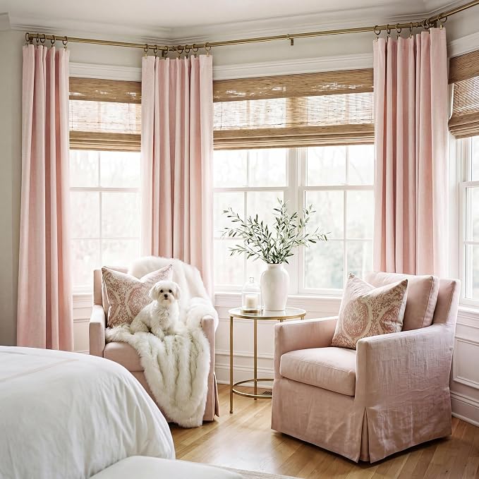 RYB HOME Pink 100%Blackout Linen Curtains - Image 2