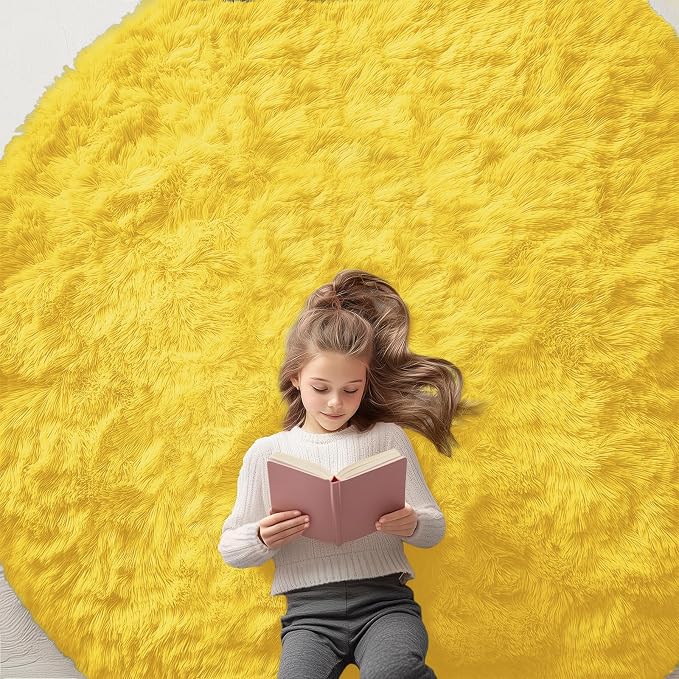 OLANLY Yellow Round Rugs for Bedroom by OLANLY