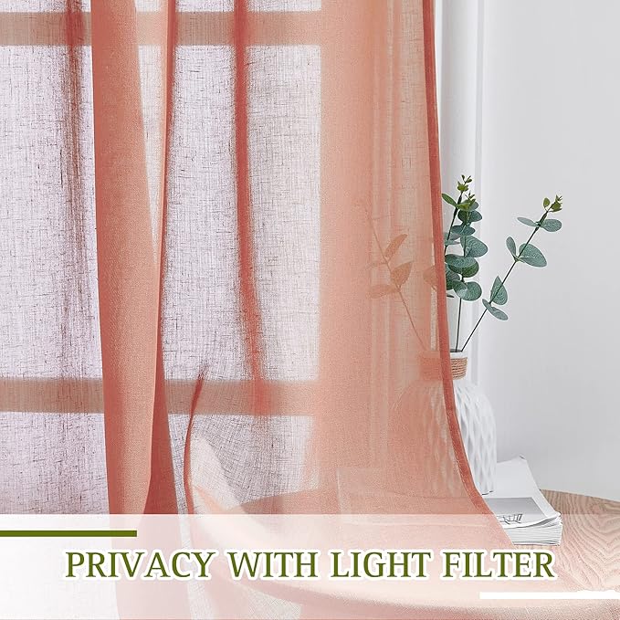 NICETOWN Burnt Orange Linen Curtains 63 inch Length 2 Panels Set, Grommet Semi - Image 5
