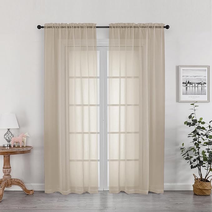 OWENIE Taupe Sheer Curtains 78 inches Long by OWENIE