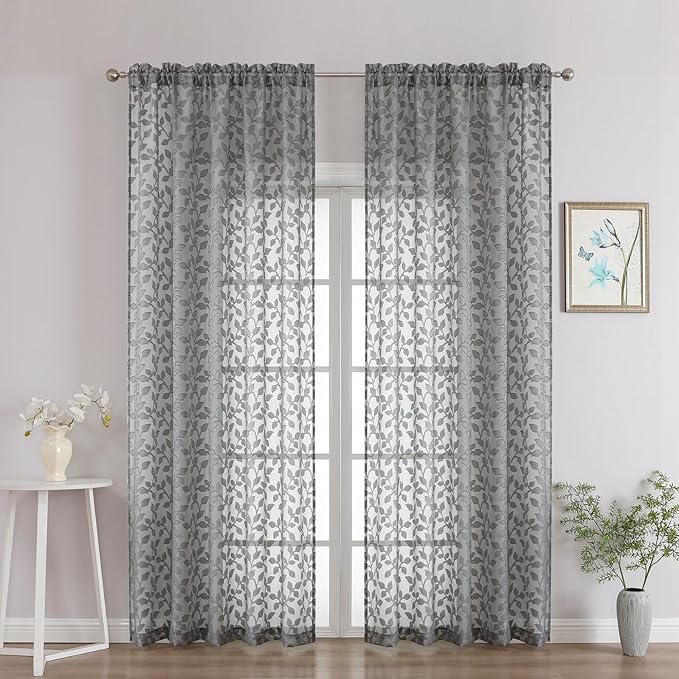 Chyhomenyc Charcoal Grey Sheer Curtains 90 Inch Length 2 Panels Set, Light by Chyhomenyc