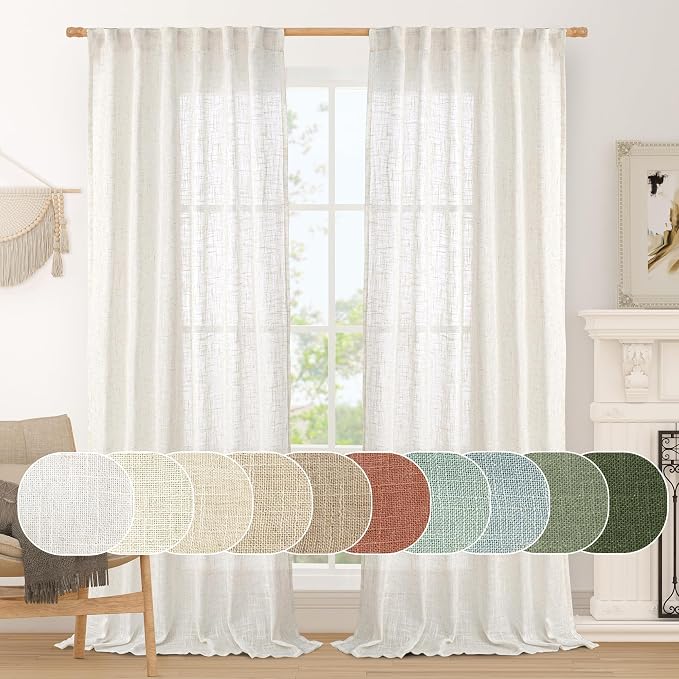 LAMIT 95 Inches Long Cream Linen Curtains by LAMIT