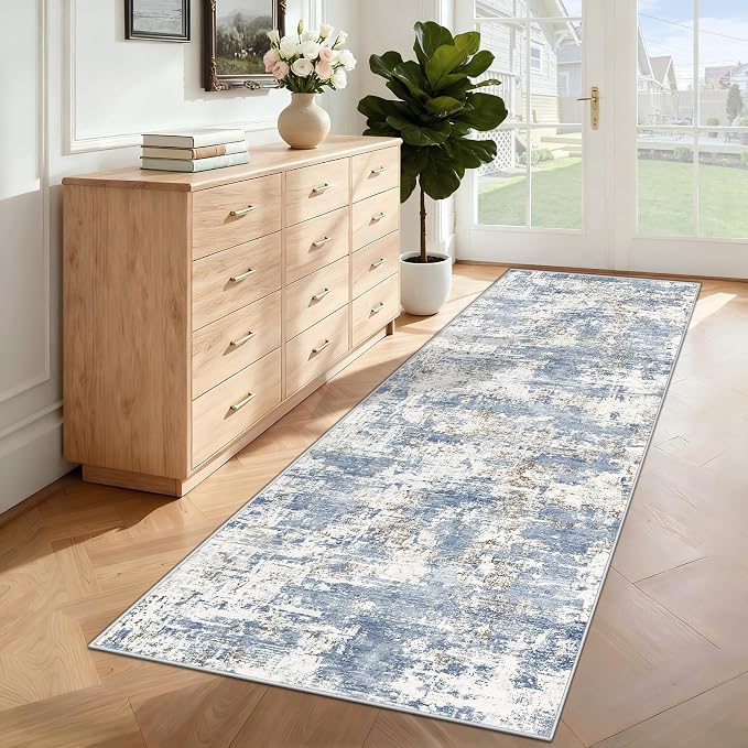 2x7 Runner Rug for Hallway, Washable Modern Abstract Runner Rugs Neutral Soft - Image 4