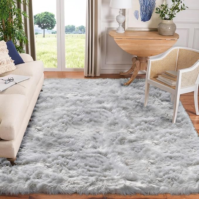 Goolela Grey Area Rug 9x12 Fluffy Fuzzy Furry Rug - Image 2