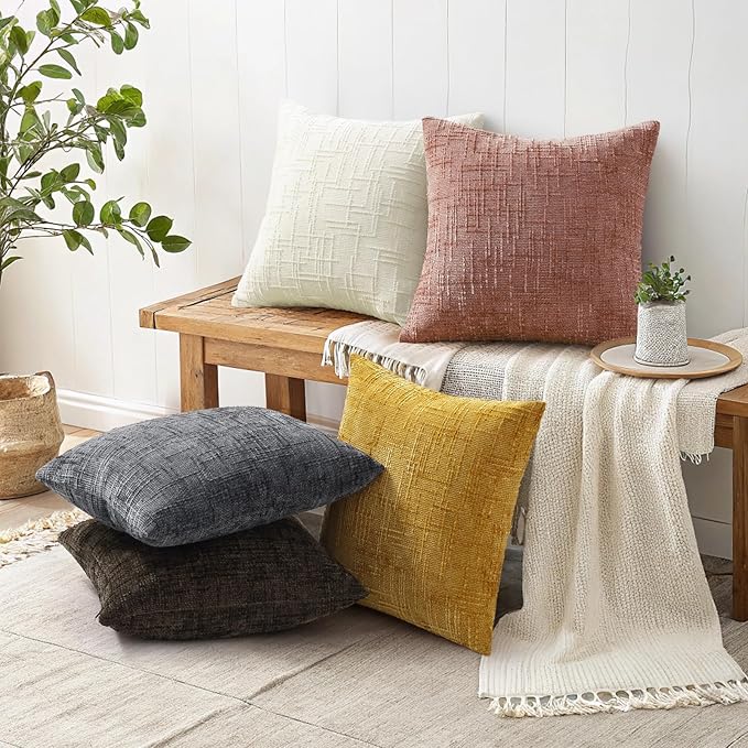 decorUhome Summer Pink Chenille Throw Pillow Covers 12x20 Set of 2 Textured - Image 6