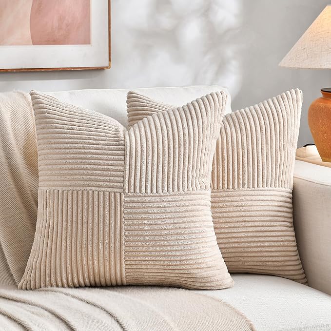 Fancy Homi 2 Packs Tan Decorative Throw Pillow Covers 16x16 Inch by Fancy+Homi