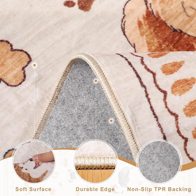 DUKINO 2x4 Rug Runner, Washable Dog Bathroom Rug Soft Non Slip Beige Yellow | - Image 6