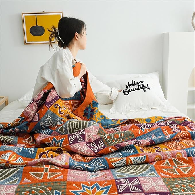 MSGKV Boho Throw Blanket 90''x98'' 100% Cotton Spring Blanket - Image 6