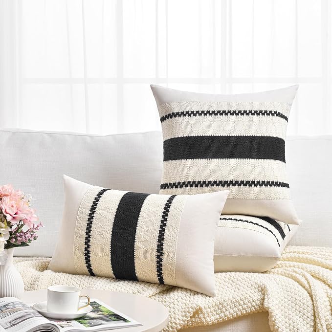 Fancy Homi Set of 1 Boho Black Decorative Throw Pillow Cover 18x18 Inch - Image 6