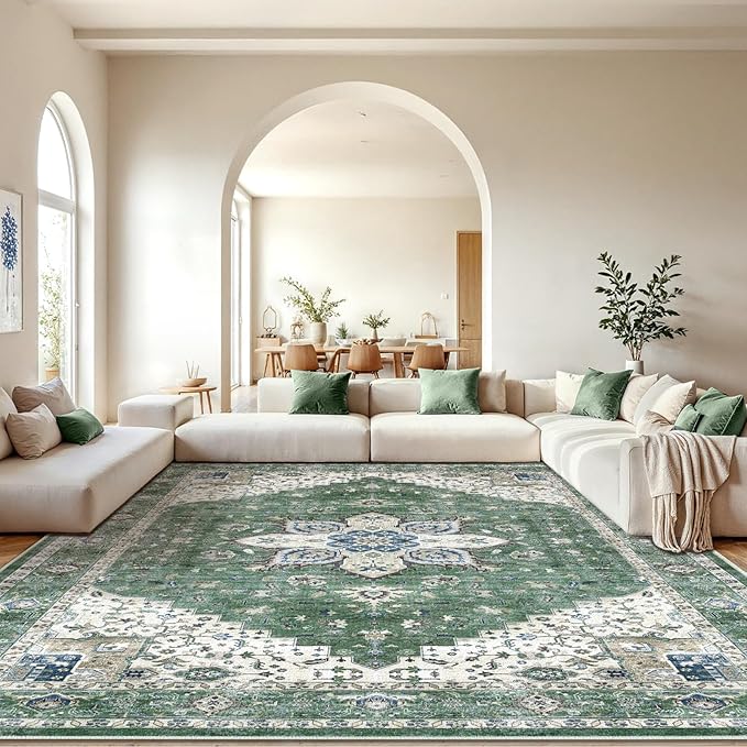 AMADA HOMEFURNISHING 10x14 Washable Area Rug, Low-Profile Large Area Rug by AMADAHOMEFURNISHING