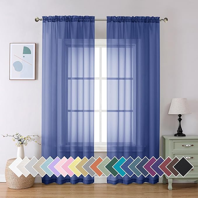 Aiyufeng Royal Blue Sheer Curtains 84 Inches Long 2 Panels Set, Semi by Aiyufeng