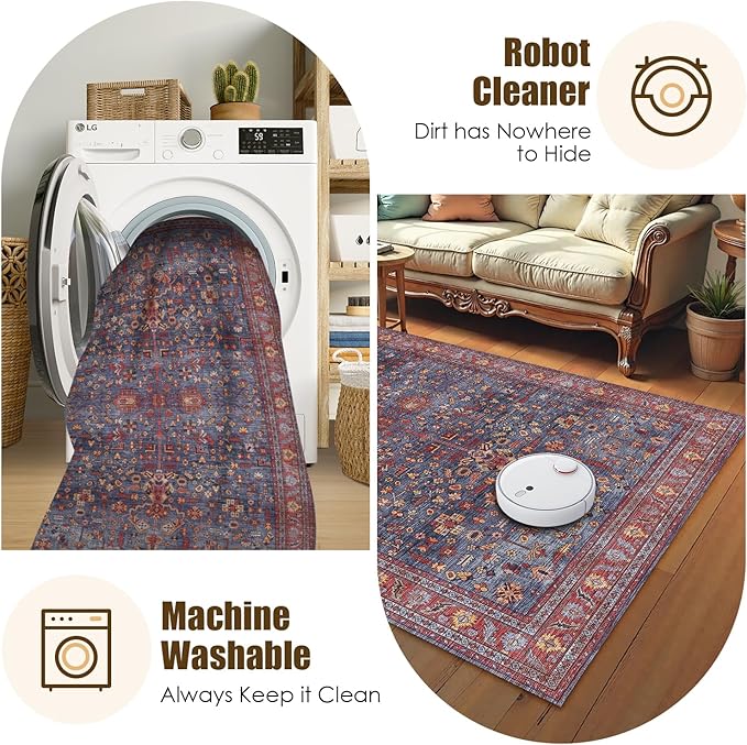 Washable Area Rug 4' x 6' Vintage Traditional Persian Mat - Image 7