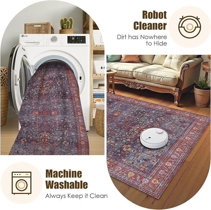 Washable Area Rug 8' x 10' Vintage Traditional Persian Mat - Image 7