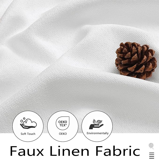 White Valances for Windows, Light Filtering Faux Linen Textured Small Short - Image 2