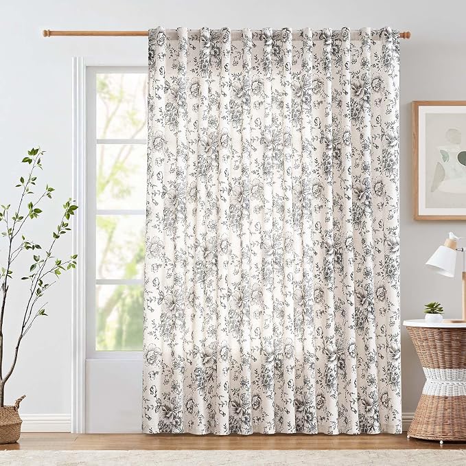 jinchan Linen Floral Curtains 100 Inch Extra Wide by JINCHAN