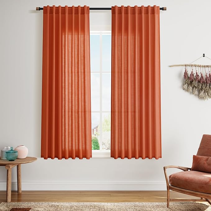 Bright Orange Curtains 63 Inches Long 2 Panel Sets by Nanspring
