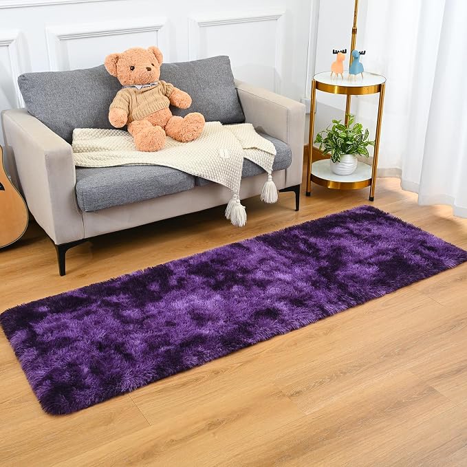 Goideal Fluffy Runner Rug for Bedroom Living Room, 2x6 Purple Bedside Rugs - Image 2