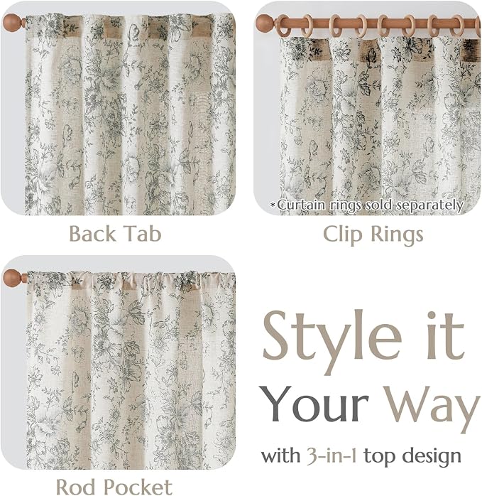 jinchan Lined Linen Blend Curtain Floral Curtains - Image 6