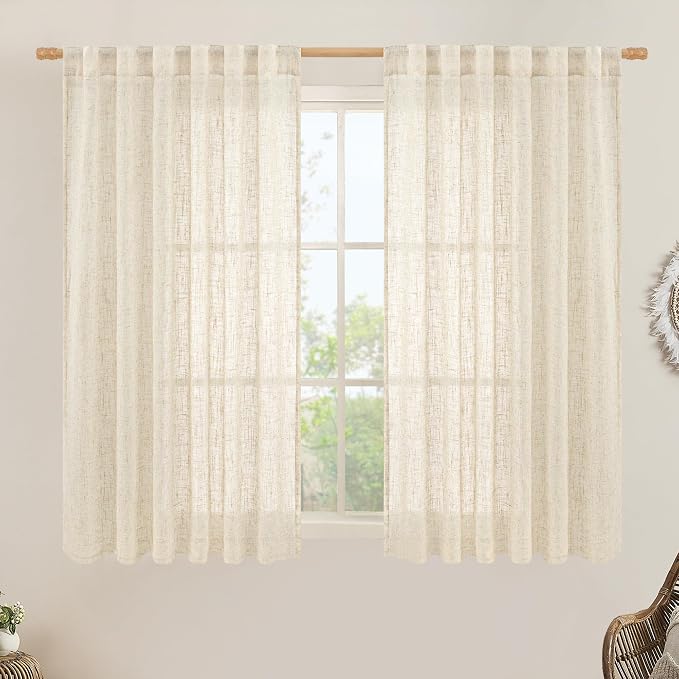 LAMIT Beige Linen Curtains 45 Inches Long by LAMIT