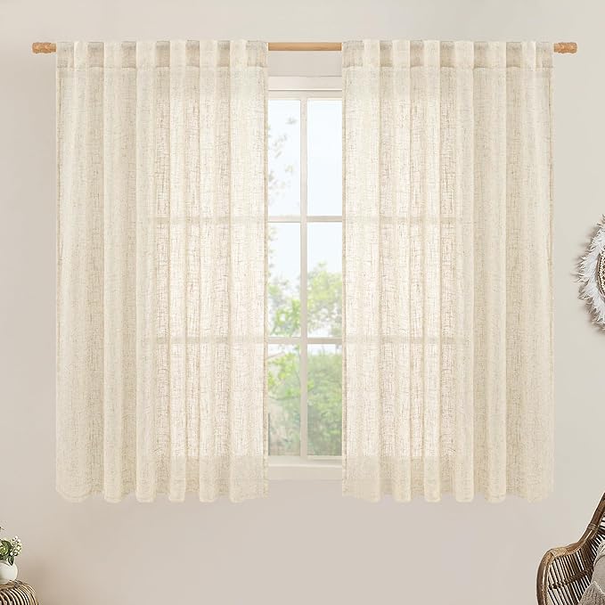 LAMIT Semi Sheer Linen Curtains 54 Inch Length 2 Panels, 52 x 54 Inch by LAMIT