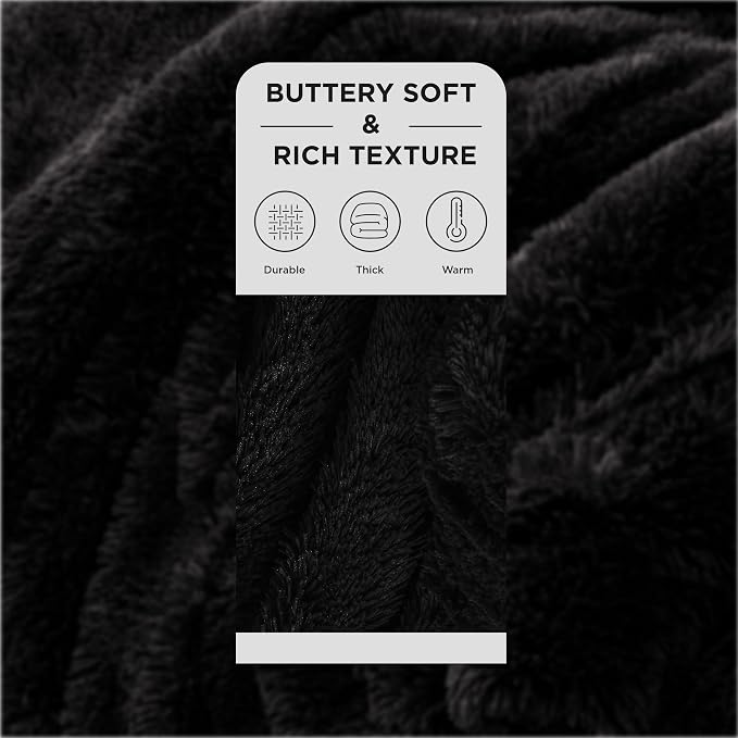 Bedsure GentleSoft Fuzzy Sherpa Faux Fur Twin Blanket Black Cozy Gifts - Image 2
