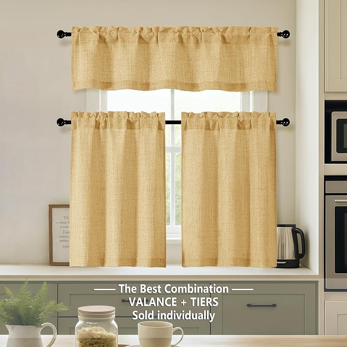 OVZME Valance for Windows, Light Filtering Faux Linen Textured Small Kitchen - Image 8