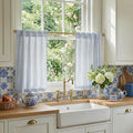 RYB HOME Striped Cafe Kitchen Curtains 24 inch Length, Linen Tickingstripe Tier by RYBHOME