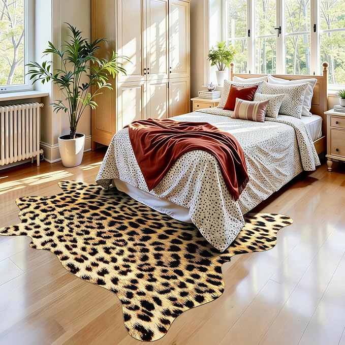 AROGAN Western Decor Faux Fur Leopard Rug, 4.6 x 5.2 Feet Premium Animal Skin - Image 3