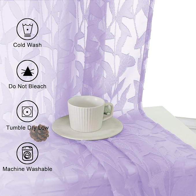 Lecloud Leia Light Purple Sheer Curtains 54 Inch Length 2 Panels, Light - Image 6