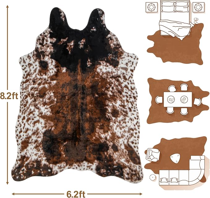 Cow Print Faux Cowhide Rug, Fluffy Fur 6.2x8.2 Feet Washable Cow Rugs - Image 2