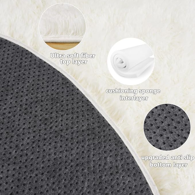 6‘x6’ Cream Round Rugs for Girls Bedroom, Ultra Soft Fluffy Circle Rug for Kids - Image 6